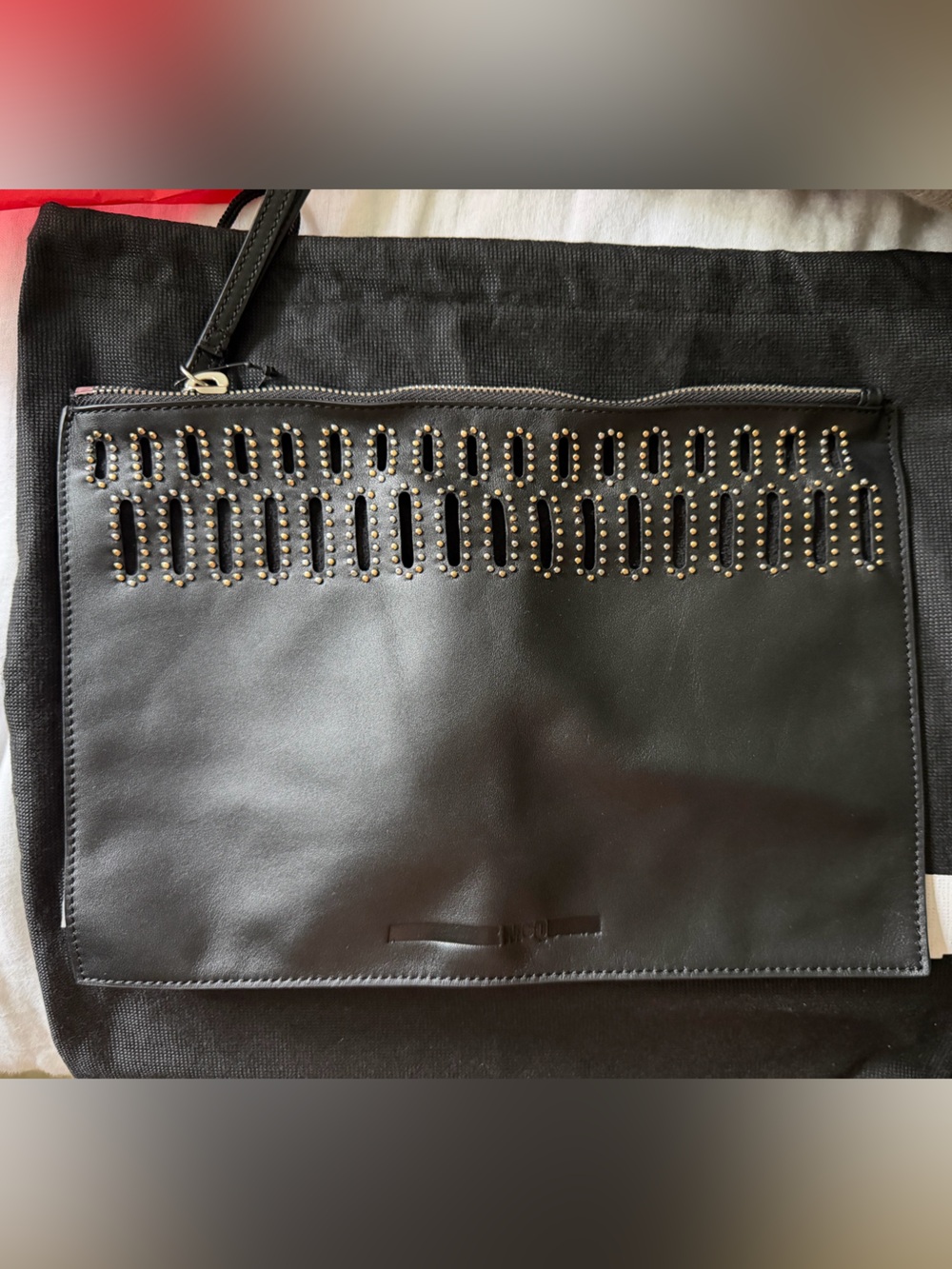 New! Alexander McQueen Black Studded Leather Wristlet Clutch